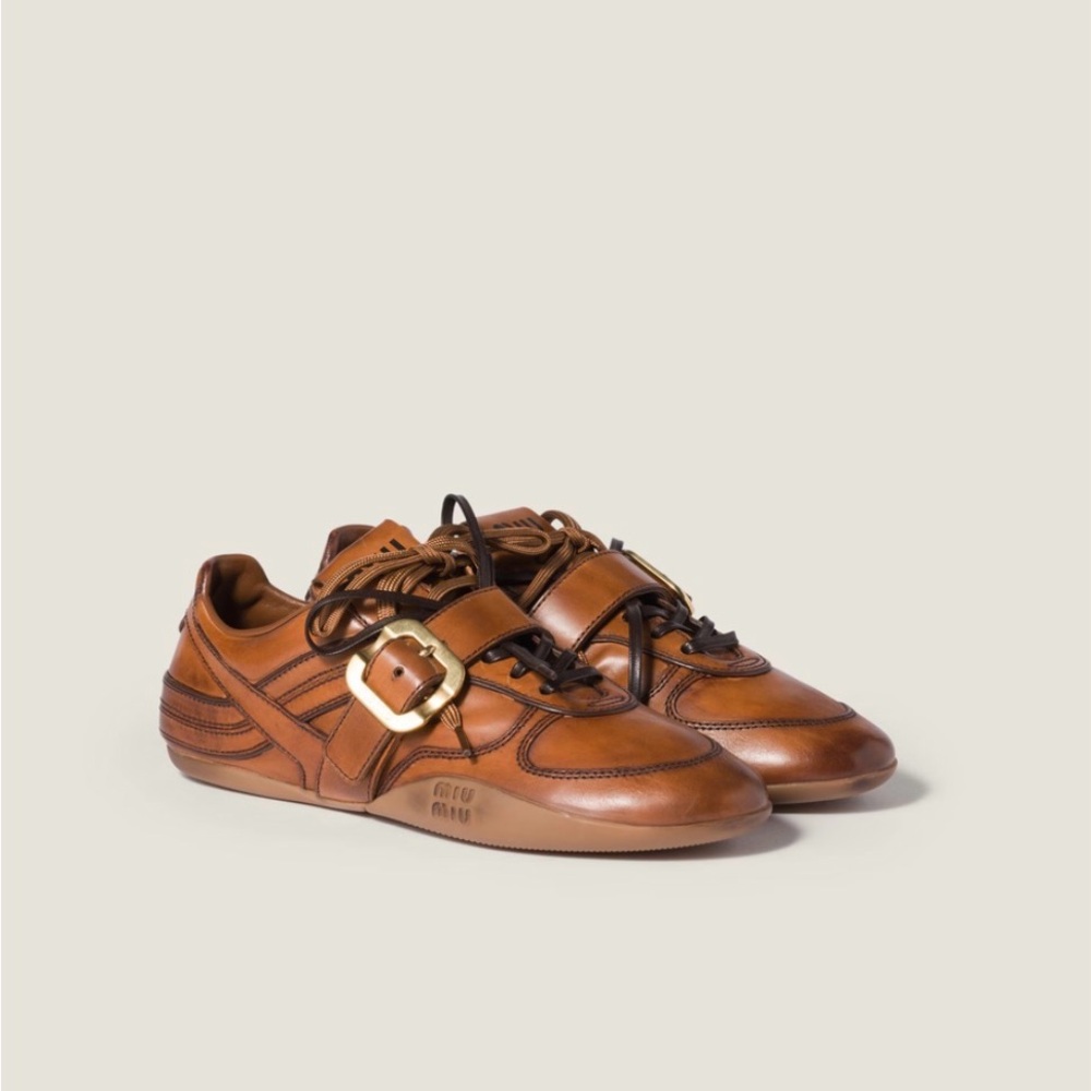 MIU MIU Gymnasium leather sneakers with buckle